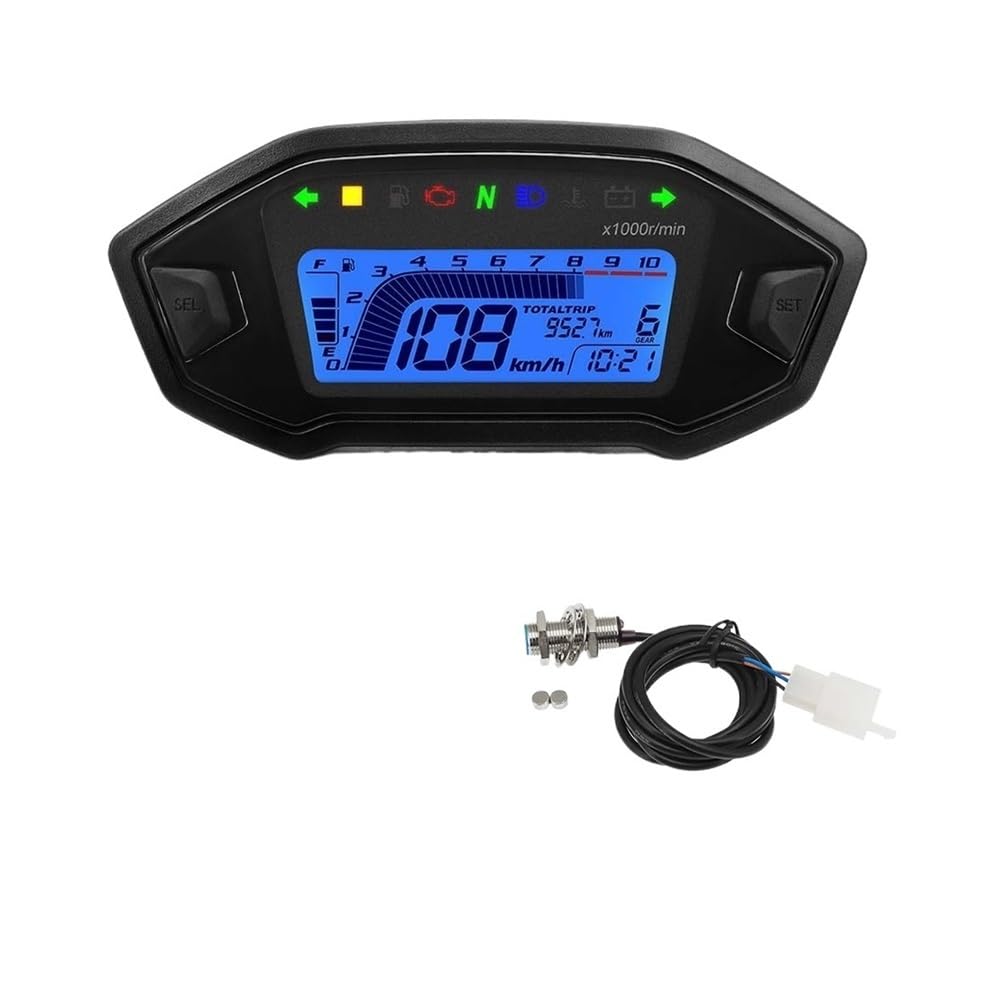 MALIYAE Armaturenbrett Display Motorrad Digital Tachometer Universal LCD Motor Tachometer Instrument Cluster Anzeige Voltmeter Öl Gauge(with Sensor) von MALIYAE