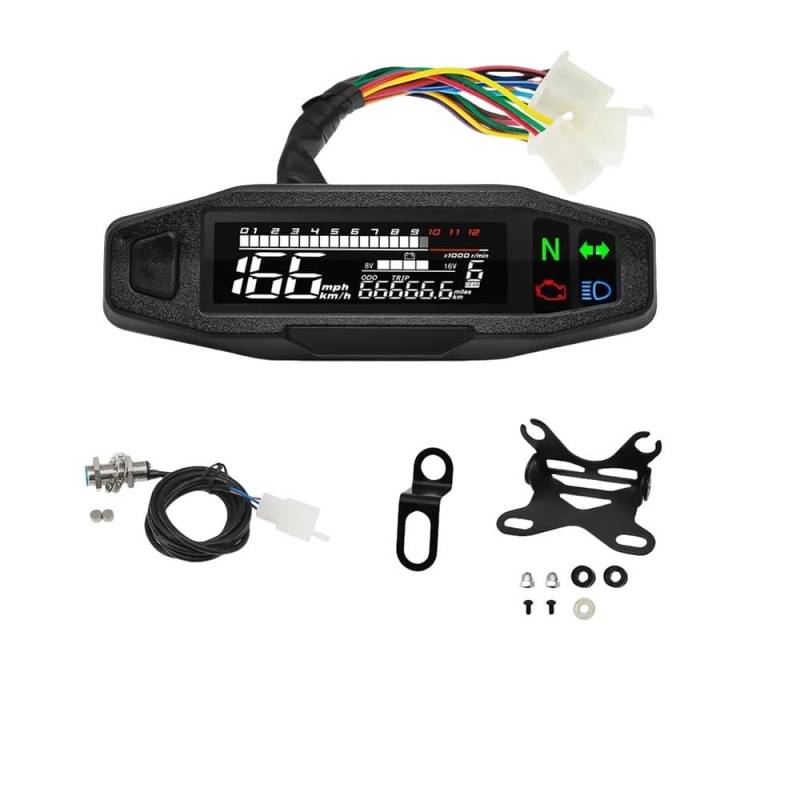 MALIYAE Armaturenbrett Display Motorrad-Tachometer Drehzahlmesser Kraftstoffanzeige Universelles Digitales Messgerät Kombiinstrument Armaturenbrett(with Bracket) von MALIYAE