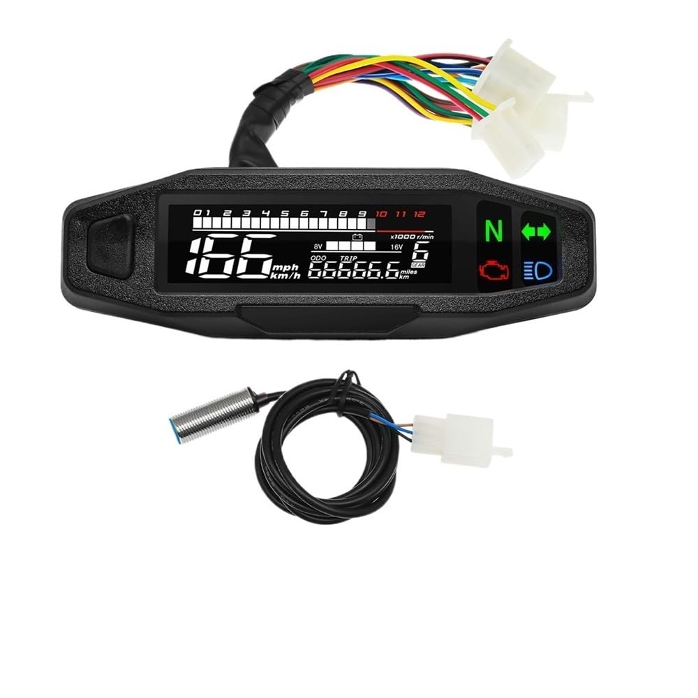 MALIYAE Armaturenbrett Display Motorrad-Tachometer Drehzahlmesser Kraftstoffanzeige Universelles Digitales Messgerät Kombiinstrument Armaturenbrett(with Sensor) von MALIYAE