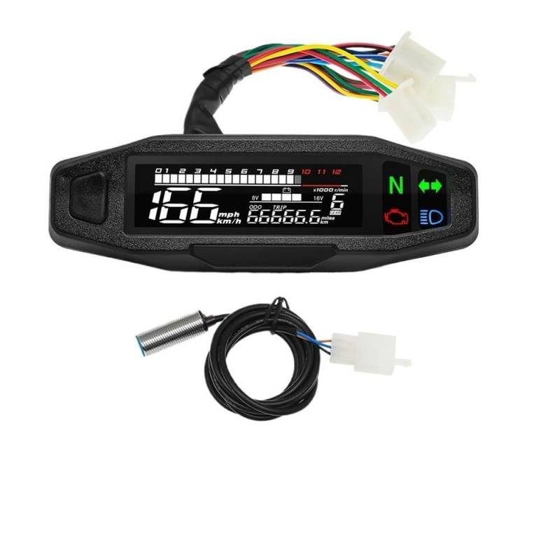 MALIYAE Armaturenbrett Display Motorrad-Tachometer Drehzahlmesser Kraftstoffanzeige Universelles Digitales Messgerät Kombiinstrument Armaturenbrett(with Sensor) von MALIYAE