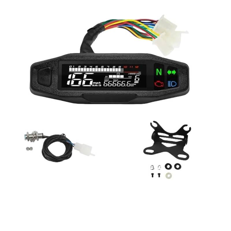 MALIYAE Armaturenbrett Display Motorrad-Tachometer Drehzahlmesser Kraftstoffanzeige Universelles Digitales Messgerät Kombiinstrument Armaturenbrett(with W Bracket) von MALIYAE