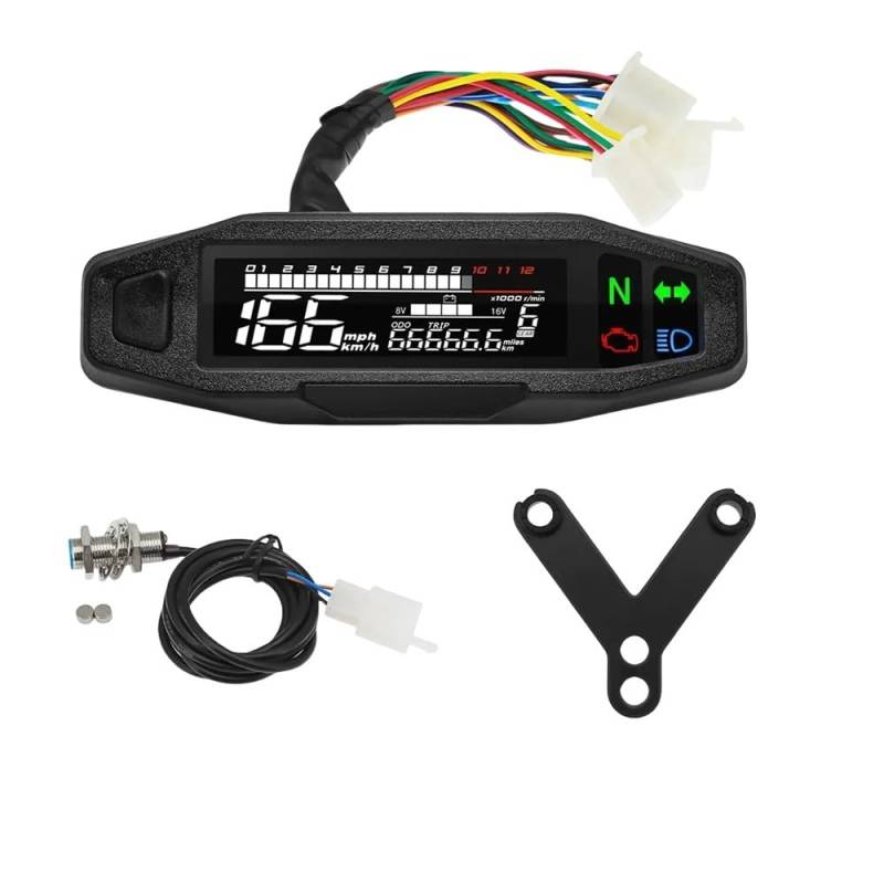 MALIYAE Armaturenbrett Display Motorrad-Tachometer Drehzahlmesser Kraftstoffanzeige Universelles Digitales Messgerät Kombiinstrument Armaturenbrett(with Y Bracket) von MALIYAE