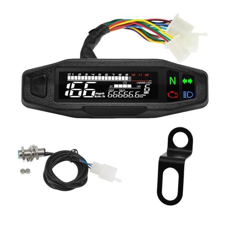 MALIYAE Armaturenbrett Display Motorrad-Tachometer Drehzahlmesser Kraftstoffanzeige Universelles Digitales Messgerät Kombiinstrument Armaturenbrett(with z Bracket) von MALIYAE