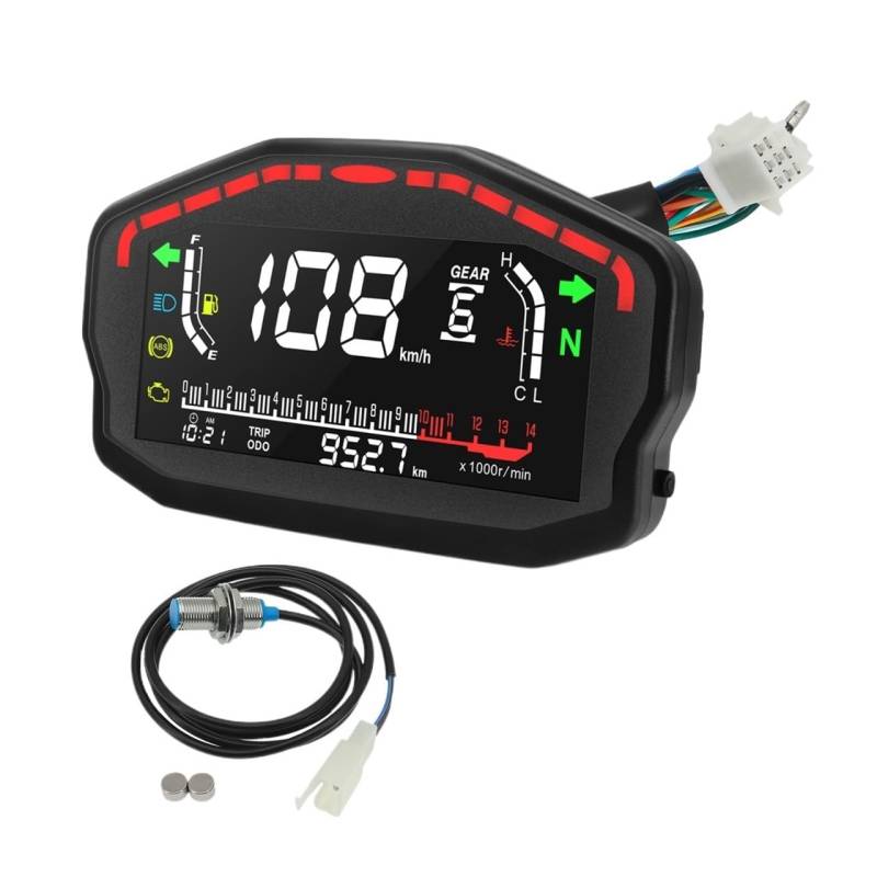 MALIYAE Armaturenbrett Display Motorrad Universal LCD Tacho Digitale Hintergrundbeleuchtung Kilometerzähler Für 2,4 Zylinder Für 2022(Gauge with Sensor) von MALIYAE