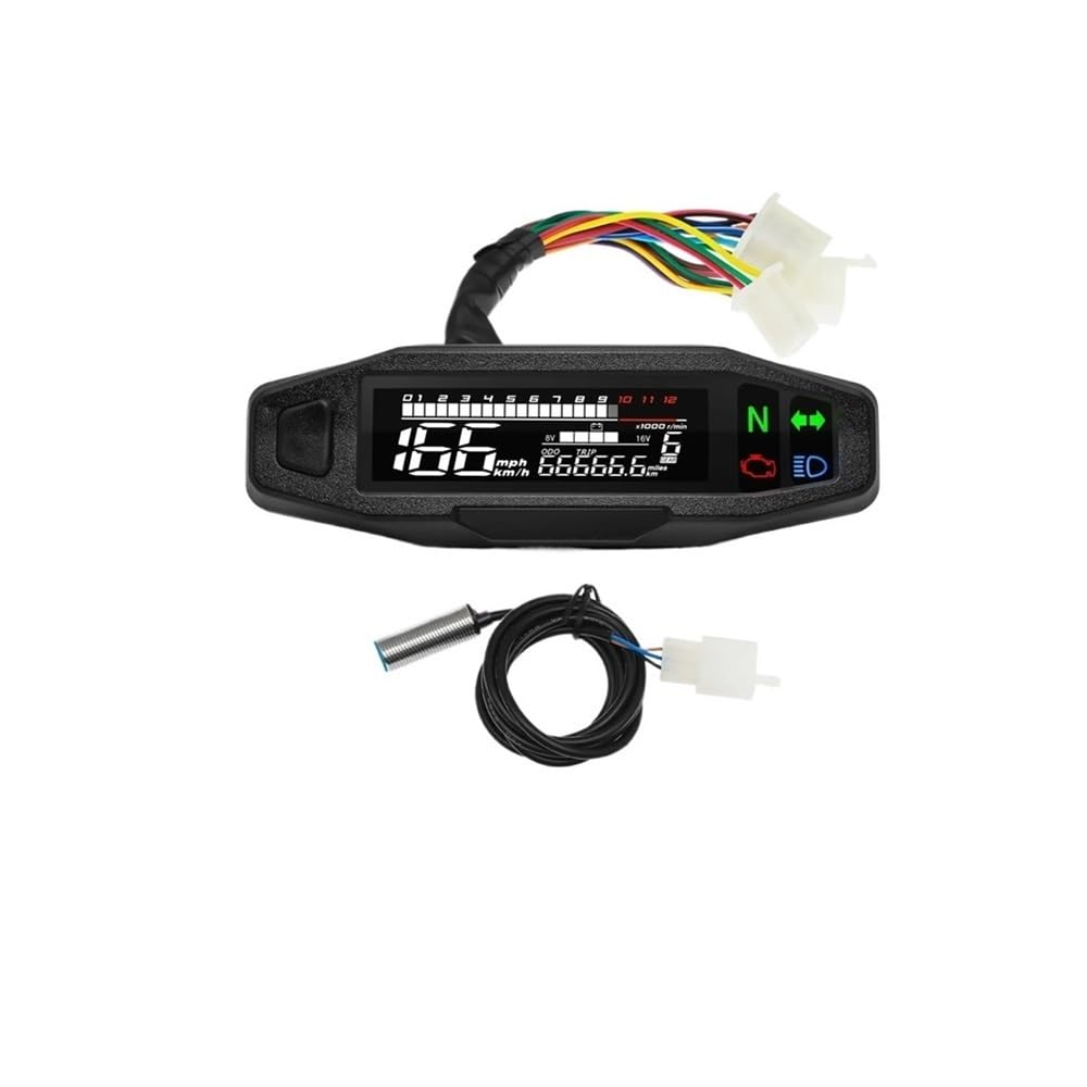 MALIYAE Armaturenbrett Display Universal Digital Motorrad Tachometer Moto Meter Digitaler Tachometer Kilometerzähler Instrument Sensor Speed ​​Gauge Tacho RPM Meter(with Sensor) von MALIYAE