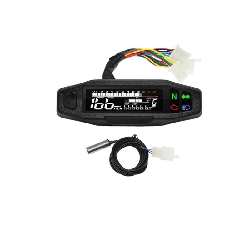 MALIYAE Armaturenbrett Display Universal Digital Motorrad Tachometer Moto Meter Digitaler Tachometer Kilometerzähler Instrument Sensor Speed ​​Gauge Tacho RPM Meter(with Sensor) von MALIYAE