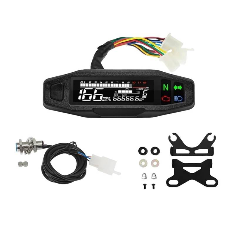 MALIYAE Armaturenbrett Display Universal Digital Motorrad Tachometer Moto Meter Digitaler Tachometer Kilometerzähler Instrument Sensor Speed ​​Gauge Tacho RPM Meter(with W Bracket) von MALIYAE