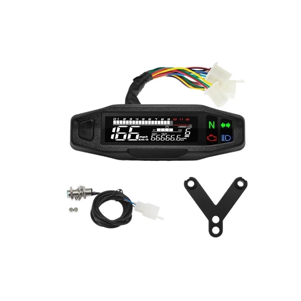 MALIYAE Armaturenbrett Display Universal Digital Motorrad Tachometer Moto Meter Digitaler Tachometer Kilometerzähler Instrument Sensor Speed ​​Gauge Tacho RPM Meter(with Y Bracket) von MALIYAE