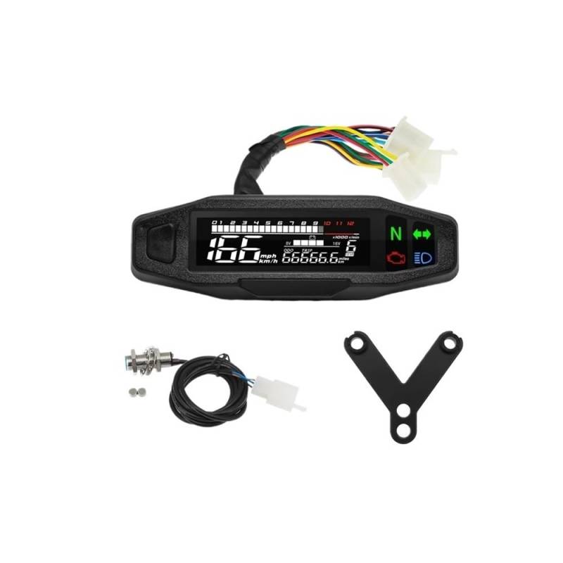 MALIYAE Armaturenbrett Display Universal Digital Motorrad Tachometer Moto Meter Digitaler Tachometer Kilometerzähler Instrument Sensor Speed ​​Gauge Tacho RPM Meter(with Y Bracket) von MALIYAE