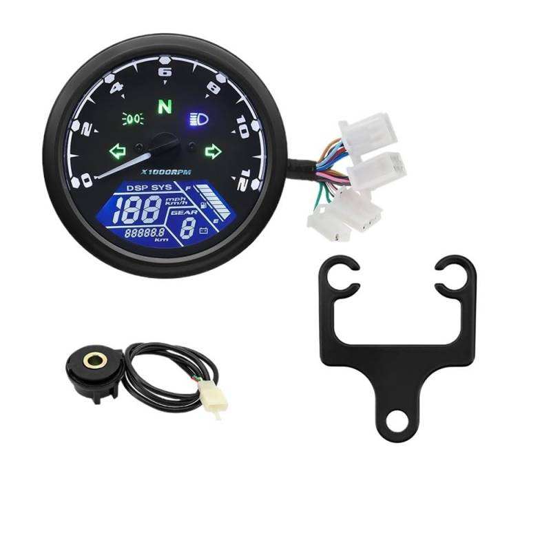 MALIYAE Armaturenbrett Display Universal Motorrad Tacho Meter Digital Kilometerzähler Mit Ganganzeige 12000 Kmh/mph Stundenzähler Tachometer Für(Color- 7) von MALIYAE
