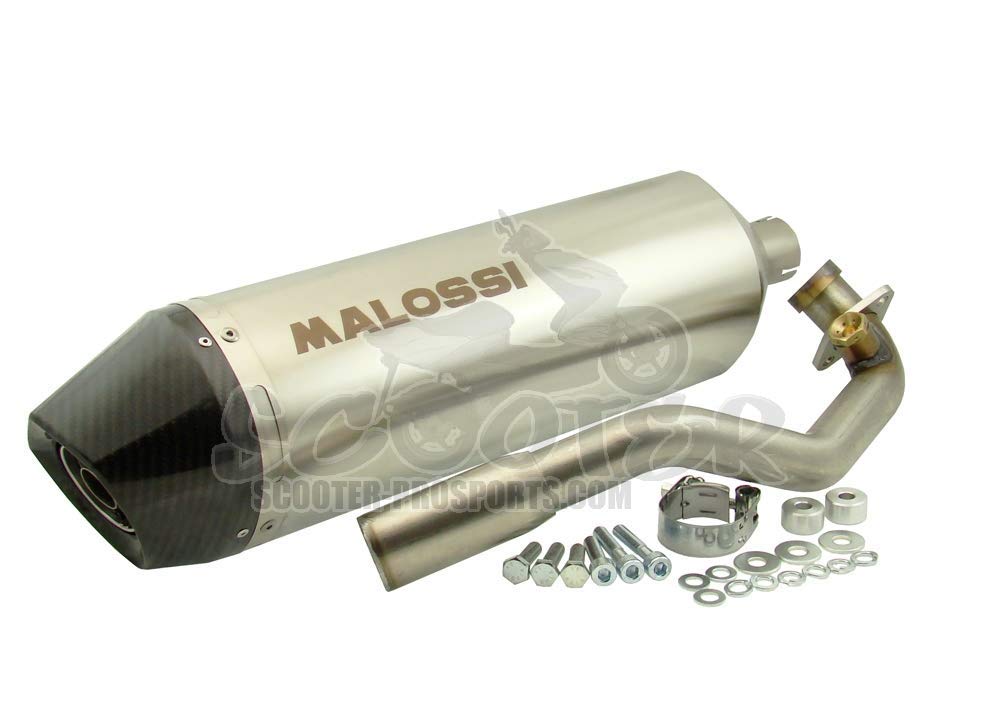 MALOSSI Rennauspuff RX, mit Katalysator, für Aprilia 300 SR Max (Euro 3)/GILERA 300 Nexus (Euro 3) 4T, LC, i.e. Silber, Dämpfer: Edelstahl, mit E-Nummer, mit Carbon Endkappe von MALOSSI