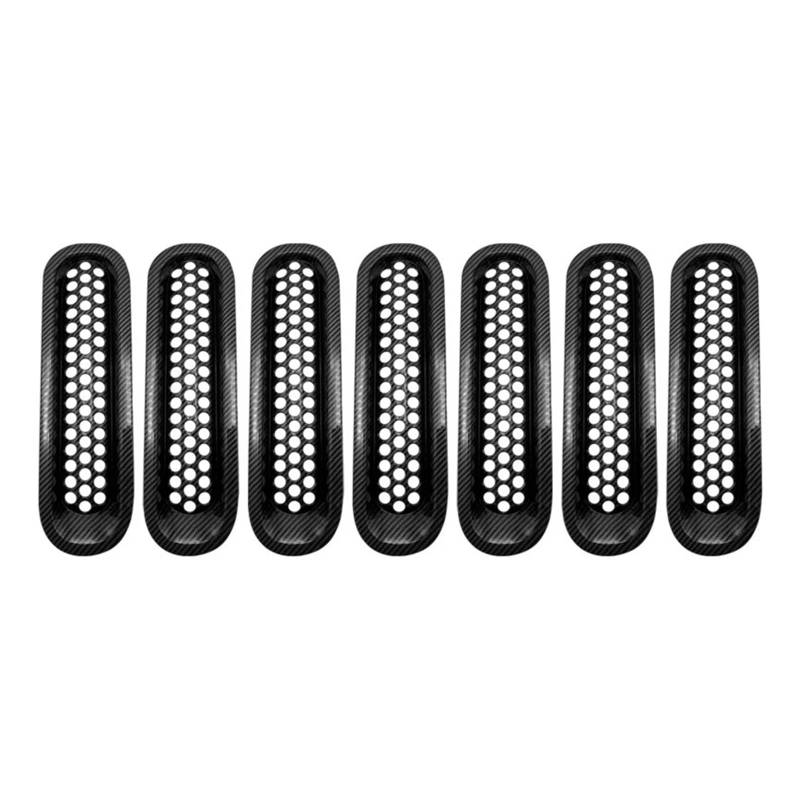 Auto Kühlergrill Front Kühlergrille 7 Stücke Für Jeep Für Wrangler Für JK 2007-2017 Kühlergrill Mesh Einsätze Trim Auto Clip-in Grille Abdeckung Schutz Auto Styling Zubehör(Carbon Fibre) von MALTAY