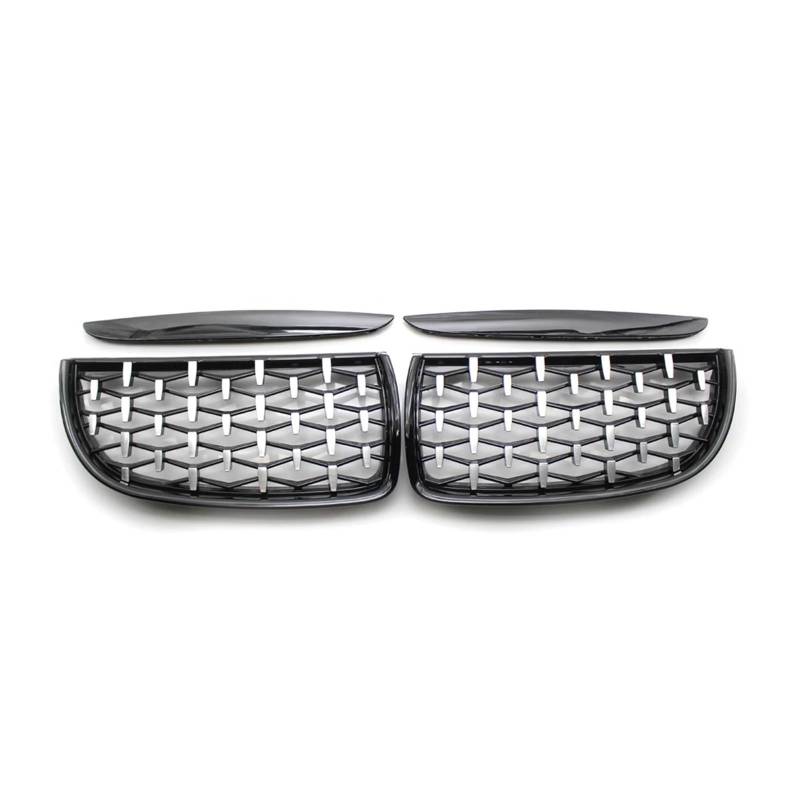 Auto Kühlergrill Front Kühlergrille Auto Vollchrom Front Nierengrill Für E90 E91 3er Serie 2005 2006 2007 2008 Racing Grills Glanz Schwarz Stil(Black Sliver) von MALTAY