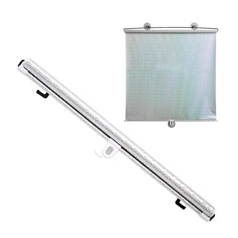 Autofenster Sonnenschutz Wärmedämmvorhang Vorne Hinten Beschattung Auto Windschutzscheibe Sonnenschutz Rollos Auto Fenster Einziehbare Sommerschutz Sonnenschutz(Silver 50X125cm) von MALTAY