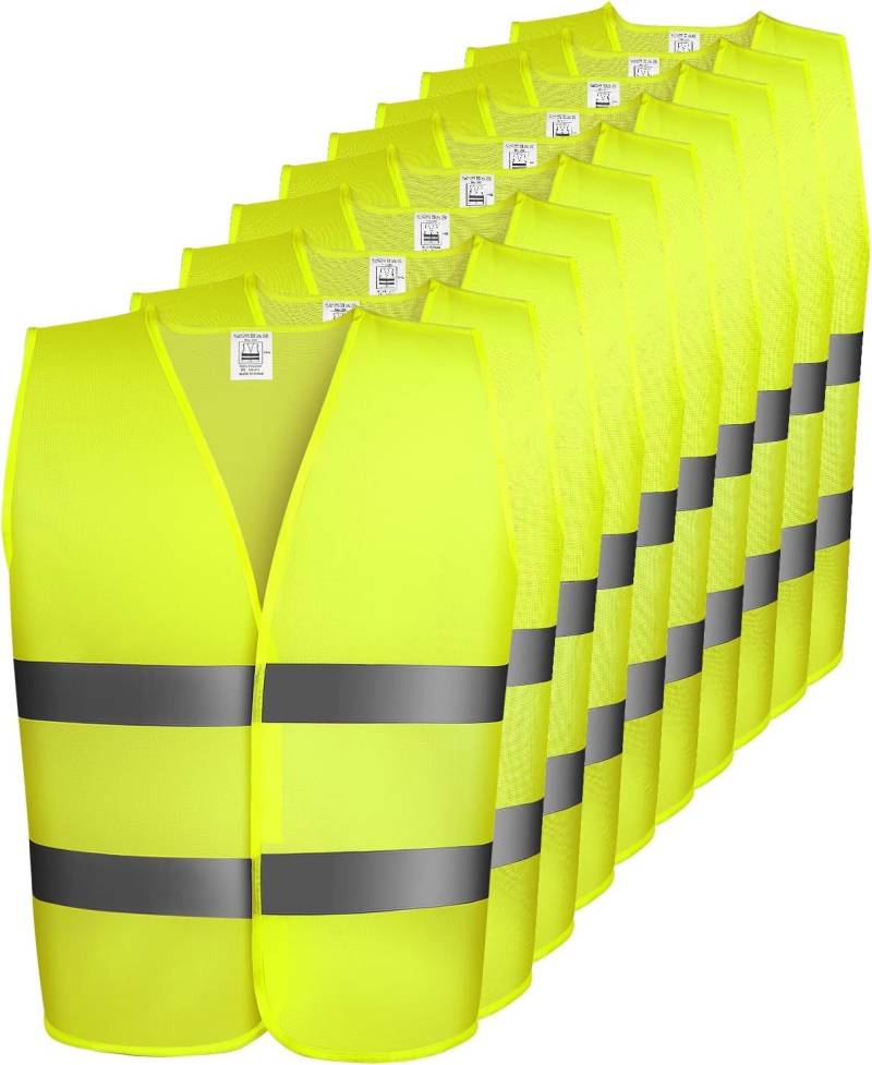 Warnwesten Auto, Reflektierende Warnweste Auto, 360° Sichtbarkeit Sicherheitsweste Universalgröße Unfallweste, Waschbar Pannenweste, Sicherheitswesten für Erwachsene, für Auto, Pkw, LKW (10, Gelb) von MAMIZO