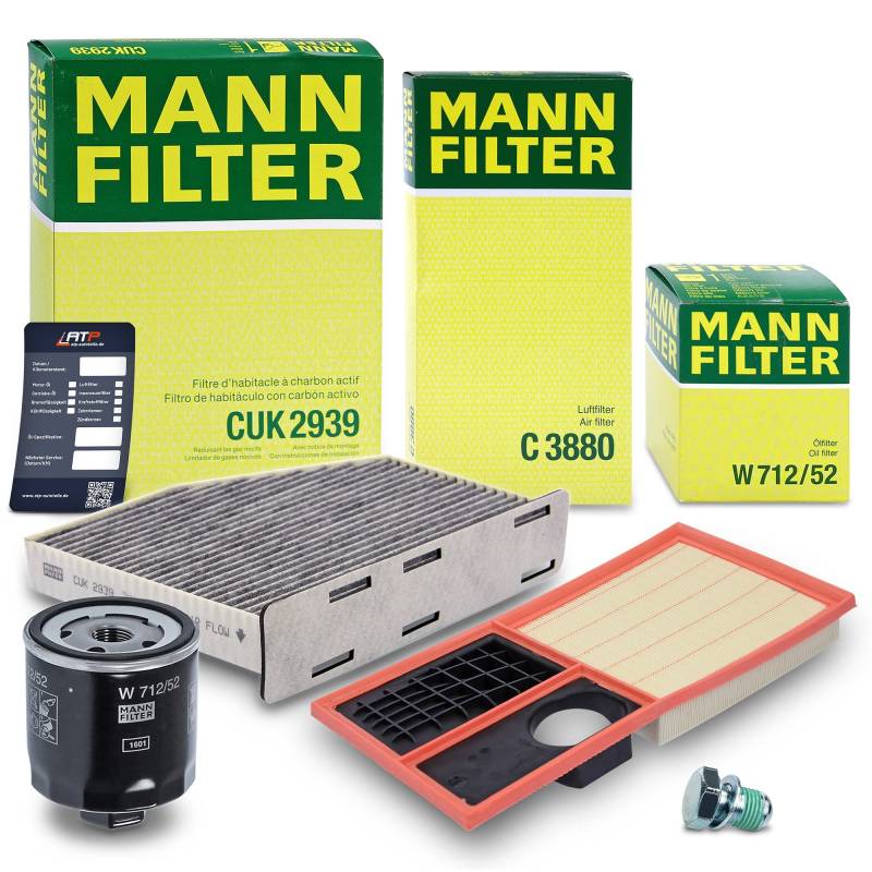 MANN-FILTER Inspektionspaket Filterset 1x Ölfilter, 1x Luftfilter, 1x Innenraumfilter (Aktivkohlefilter), Kompatibel mit SEAT ALTEA, LEON, SKODA OCTAVIA 2, VW CADDY, GOLF PLUS 5, GOLF 5, GOLF 6 von MANN-FILTER