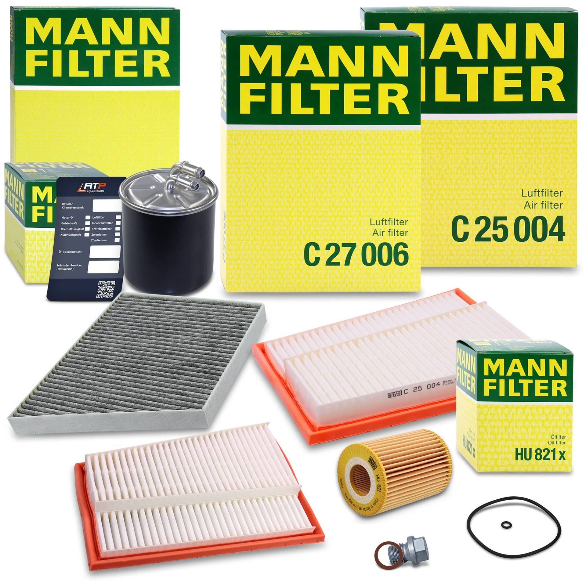 1x MANN-FILTER Ölfilter, 2x MANN-FILTER Luftfilter, 1x MANN-FILTER Innenraumfilter (Aktivkohlefilter), 1x MANN-FILTER Kraftstofffilter Kompatibel mit MERCEDES-BENZ CLS (C219), E-Klasse (W211)(S211) von MANN-FILTER