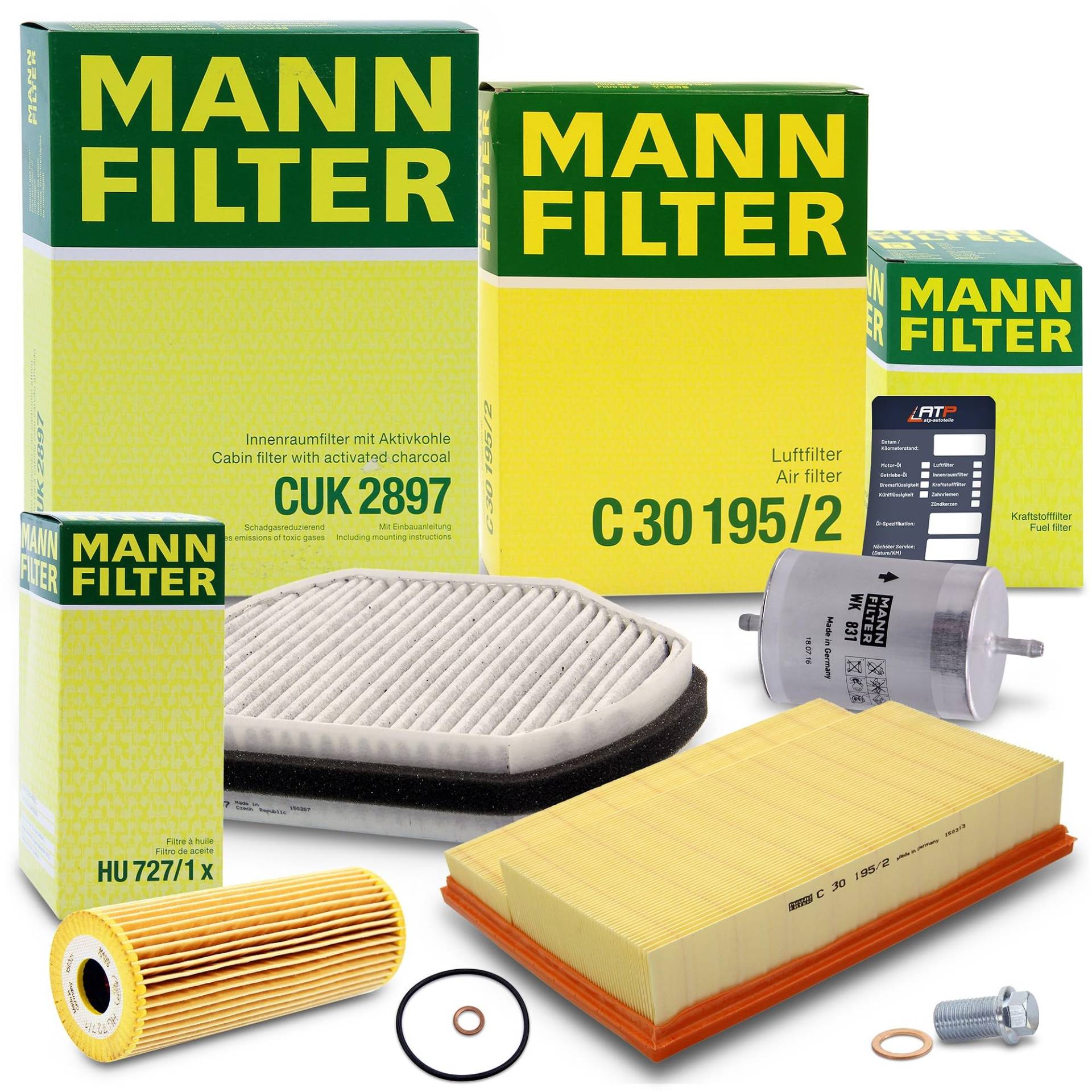 1x MANN-FILTER Ölfilter, 1x MANN-FILTER Luftfilter, 1x MANN-FILTER Innenraumfilter (Aktivkohlefilter), 1x MANN-FILTER Kraftstofffilter Kompatibel mit MERCEDES C-Klasse (W202)(S202), CLK (C208)(A208) von MANN-FILTER