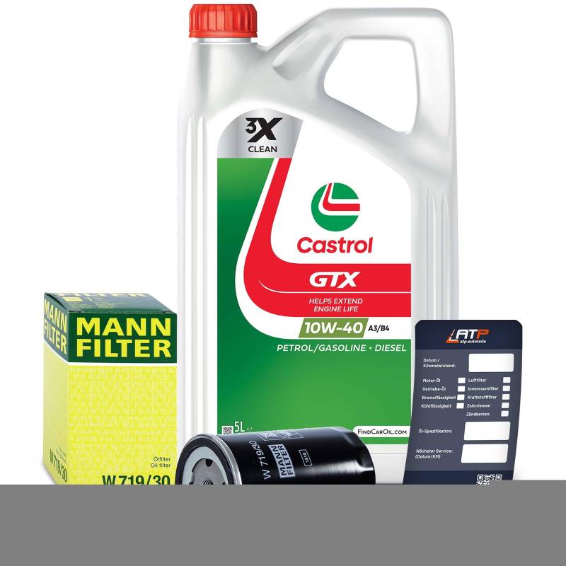 1x Ölwechsel Set - MANN-FILTER ÖLFILTER + 5 L CASTROL GTX ULTRACLEAN 10W-40 A3/B4 von MANN-FILTER