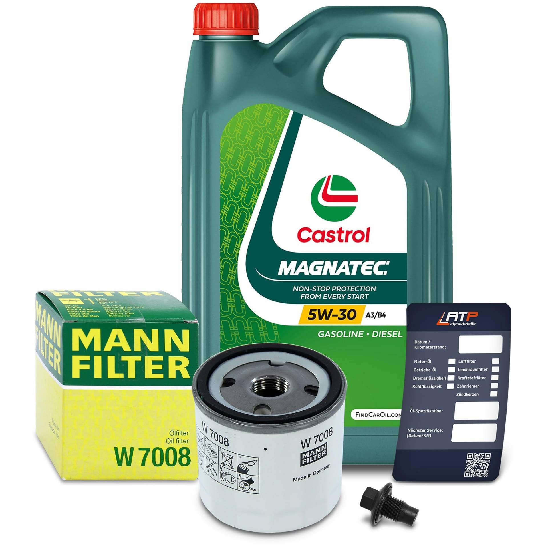 1x Ölwechsel Set - MANN-FILTER ÖLFILTER + 5 L CASTROL MAGNATEC STOP-START 5W-30 A3/B4 von MANN-FILTER