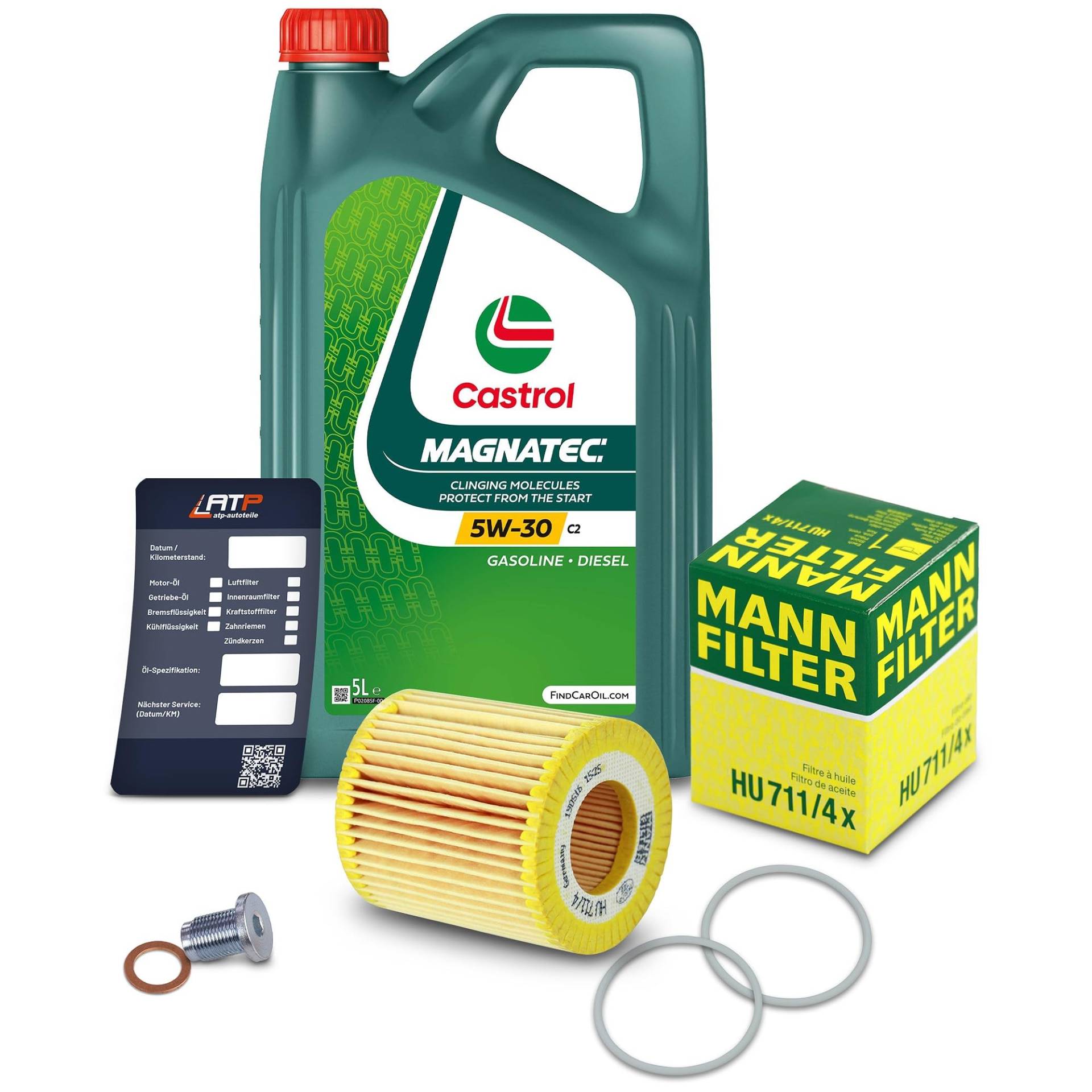 1x Ölwechsel Set - MANN-FILTER ÖLFILTER + 5 L CASTROL MAGNATEC STOP-START 5W-30 C2 von MANN-FILTER