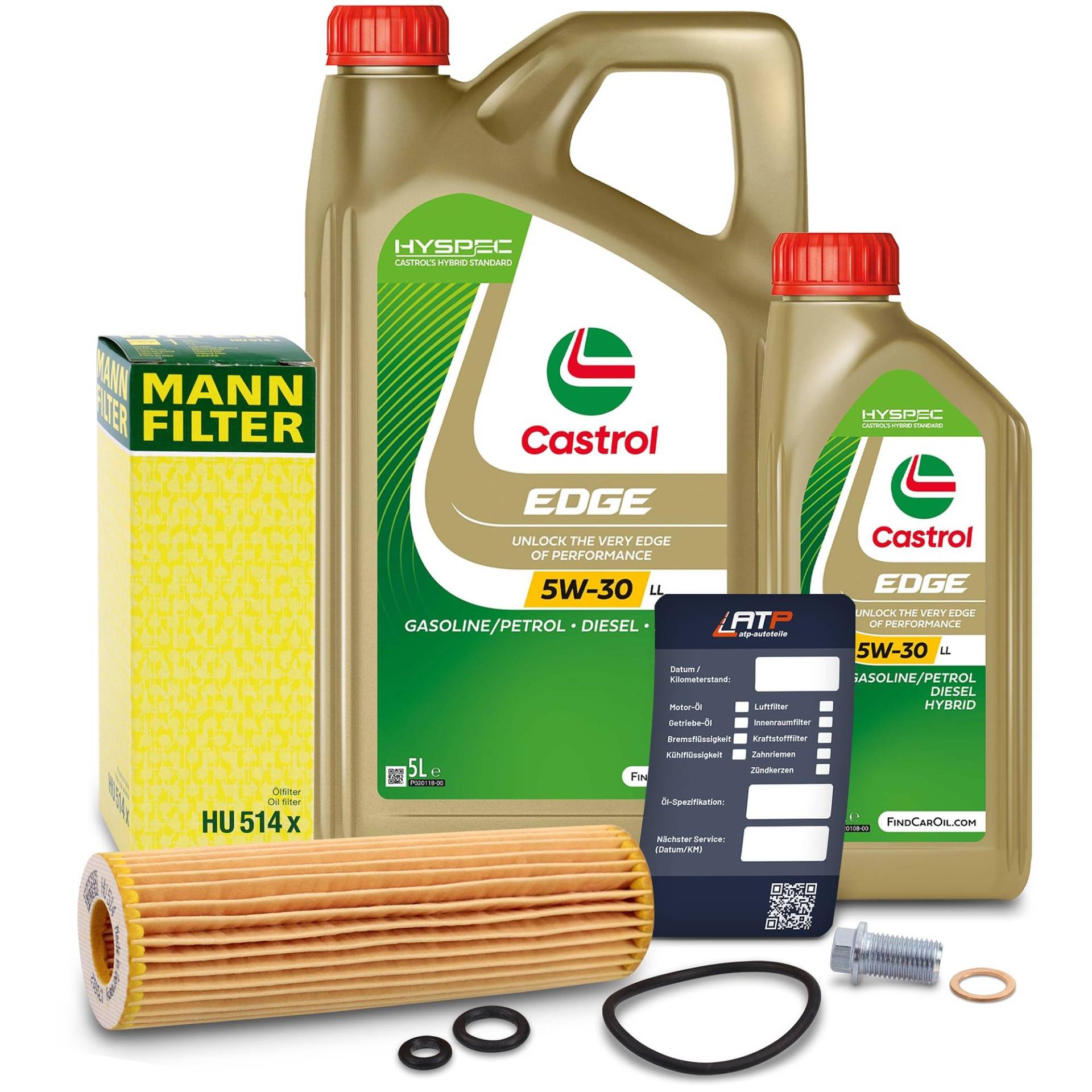 1x Ölwechsel Set - MANN-FILTER ÖLFILTER + 6 L CASTROL EDGE TITANIUM FST 5W-30 LL von MANN-FILTER