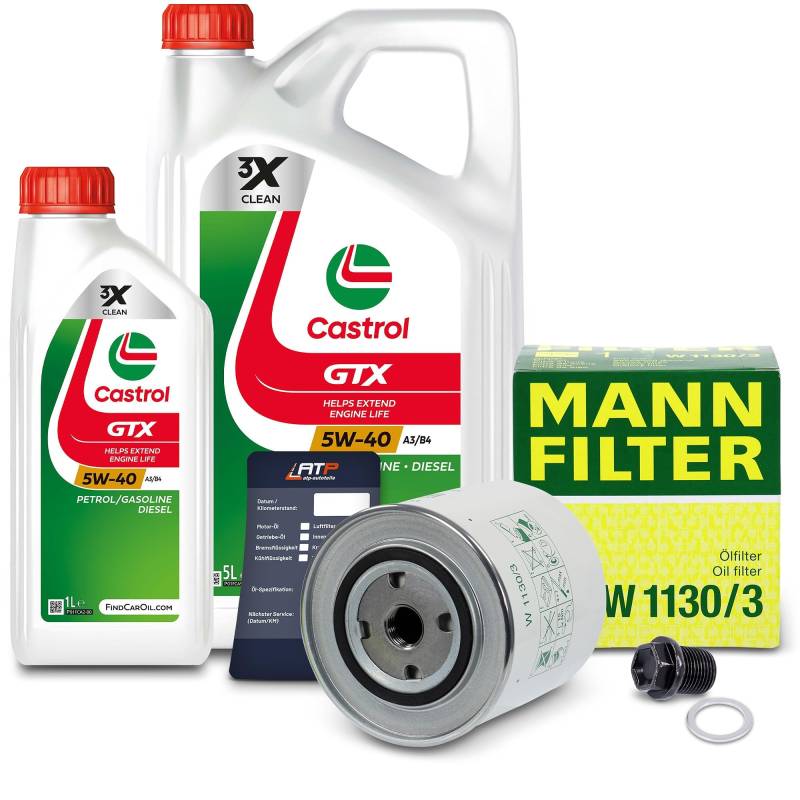 1x Ölwechsel Set - MANN-FILTER ÖLFILTER + 6 L CASTROL GTX 5W-40 A3/B4 von MANN-FILTER
