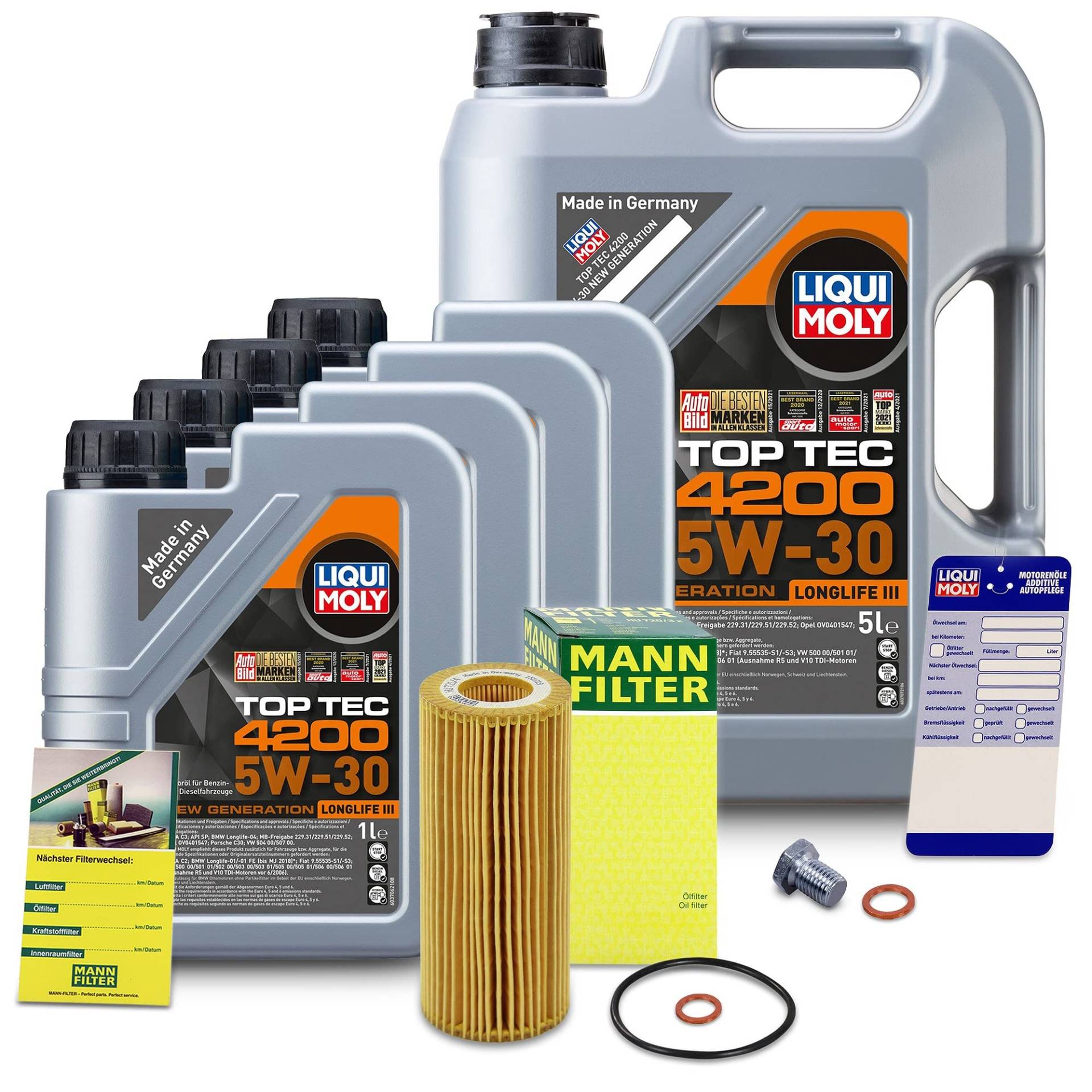 1x Ölwechsel Set - MANN ÖLFILTER + 9 L LIQUI MOLY Top Tec 4200 5W-30 von MANN-FILTER