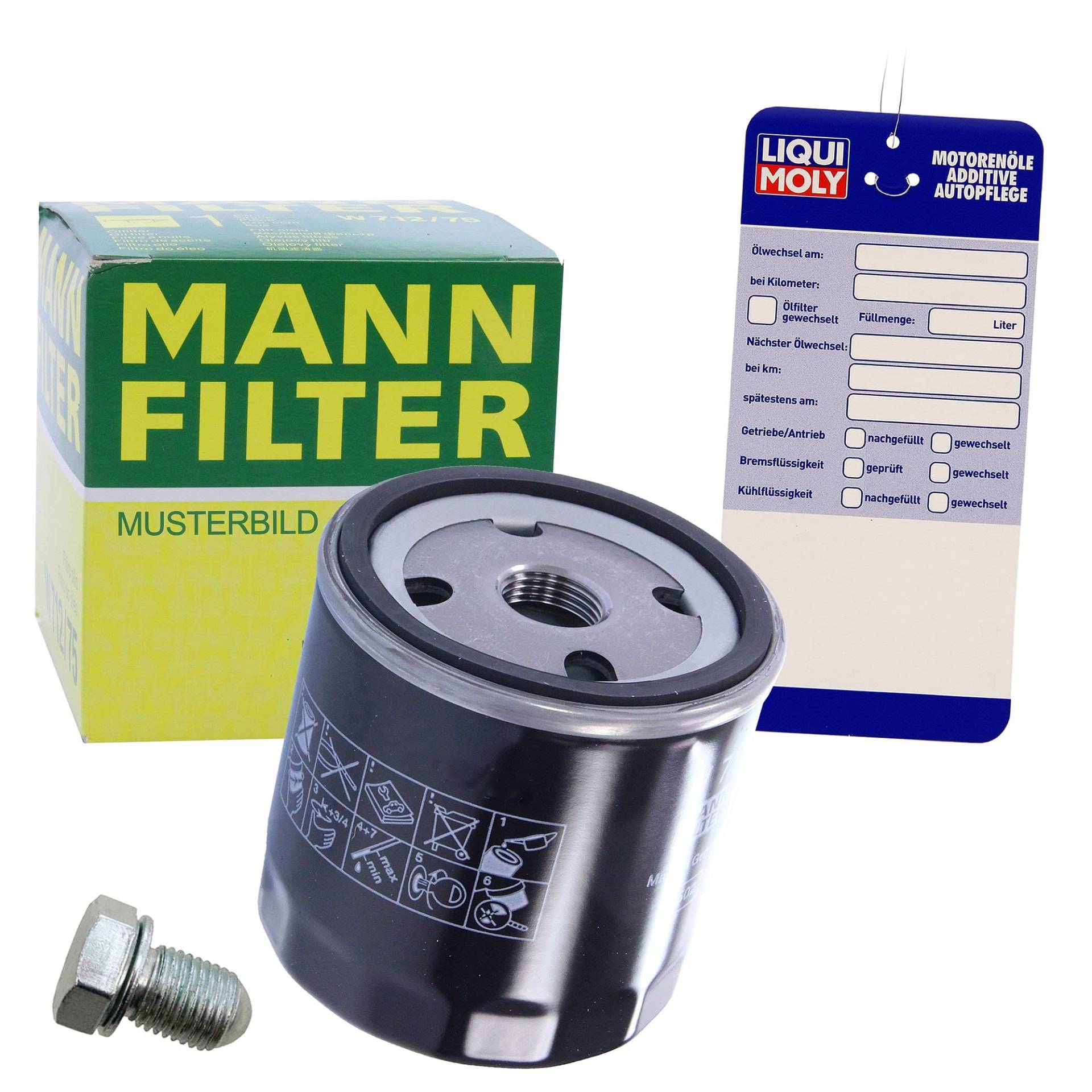 1x Ölwechsel Set - MANN ÖLFILTER + Ölablass-Schraube + LIQUI MOLY Ölwechsel-Anhänger von MANN-FILTER