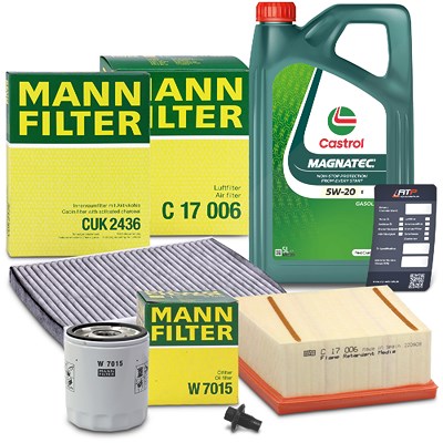 Mann-filter Inspektionspaket + 5L CASTROL MAGN5W-20 E Motoröl für Ford von MANN-FILTER