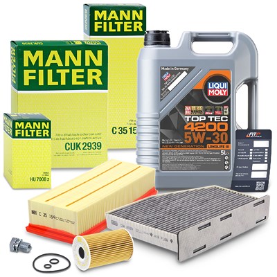 Mann-filter Inspektionspaket SET A + 5L 5W-30 Motoröl für Audi, Seat, Skoda, VW von MANN-FILTER
