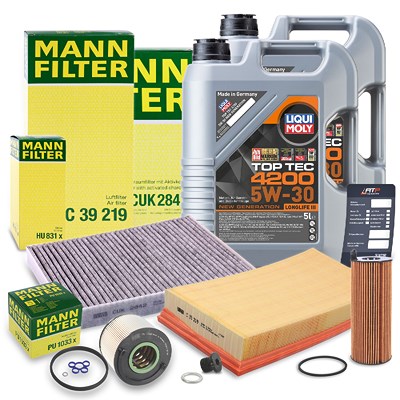 Mann-filter Inspektionspaket B + 10l 5W-30 Motoröl für Audi, VW von MANN-FILTER