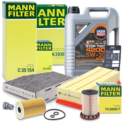 Mann-filter Inspektionspaket B + 5l 5W-30 Motoröl für Audi, Seat, VW von MANN-FILTER