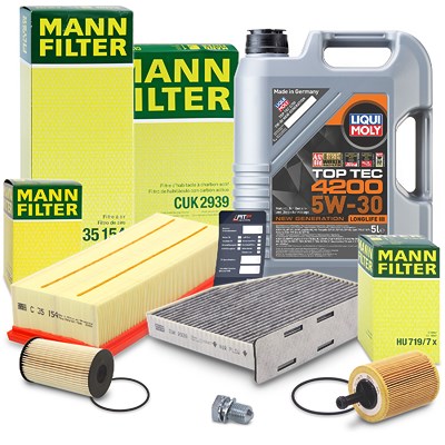 Mann-filter Inspektionspaket B + 5l 5W-30 Motoröl für Audi, Seat, Skoda, VW von MANN-FILTER