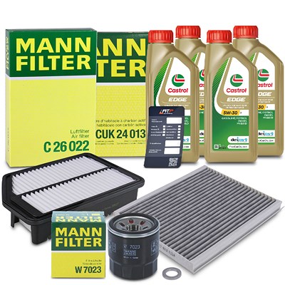 Mann-filter Inspektionspaket SET A + 4L CASTROL 5W-30 C3 Motoröl für Hyundai, Kia von MANN-FILTER