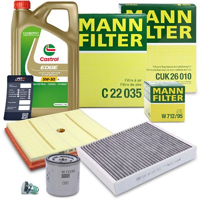 Mann-filter Inspektionspaket SET A + 5L CASTROL EDGE 5W-30 LL Motoröl für Audi, Seat, Skoda, VW von MANN-FILTER