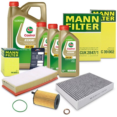 Mann-filter Inspektionspaket SET A + 8L CASTROL EDGE 5W-30 LL Motoröl für Porsche, VW von MANN-FILTER