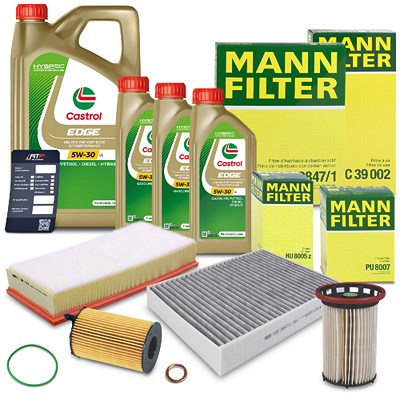 Mann-filter Inspektionspaket SET B + 8L CASTROL EDGE 5W-30 LL Motoröl für Porsche, VW von MANN-FILTER