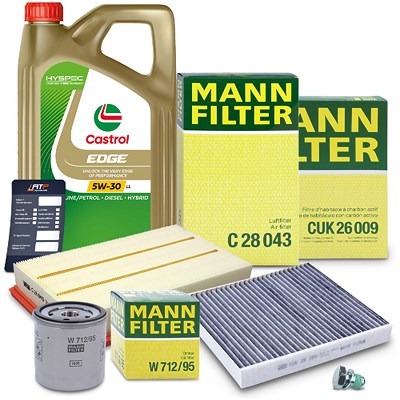Mann-filter Inspektionspaket Set A + 5l 0W-20 Motoröl für Audi, Cupra, Seat, Skoda, VW von MANN-FILTER