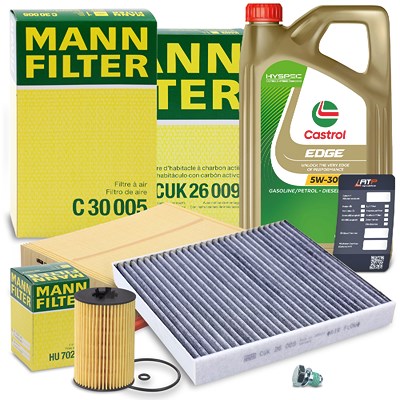 Mann-filter Inspektionspaket Set A + 5l 5W-30 Motoröl für Audi, Seat, Skoda, VW von MANN-FILTER