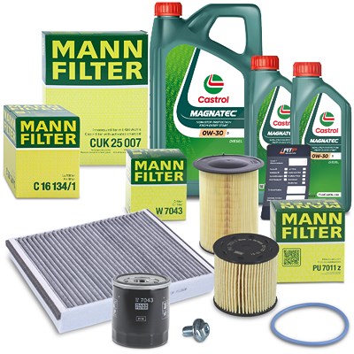 Mann-filter Inspektionspaket Set B + 7l 0W-30 D CASTROL MAGNMotoröl für Ford von MANN-FILTER