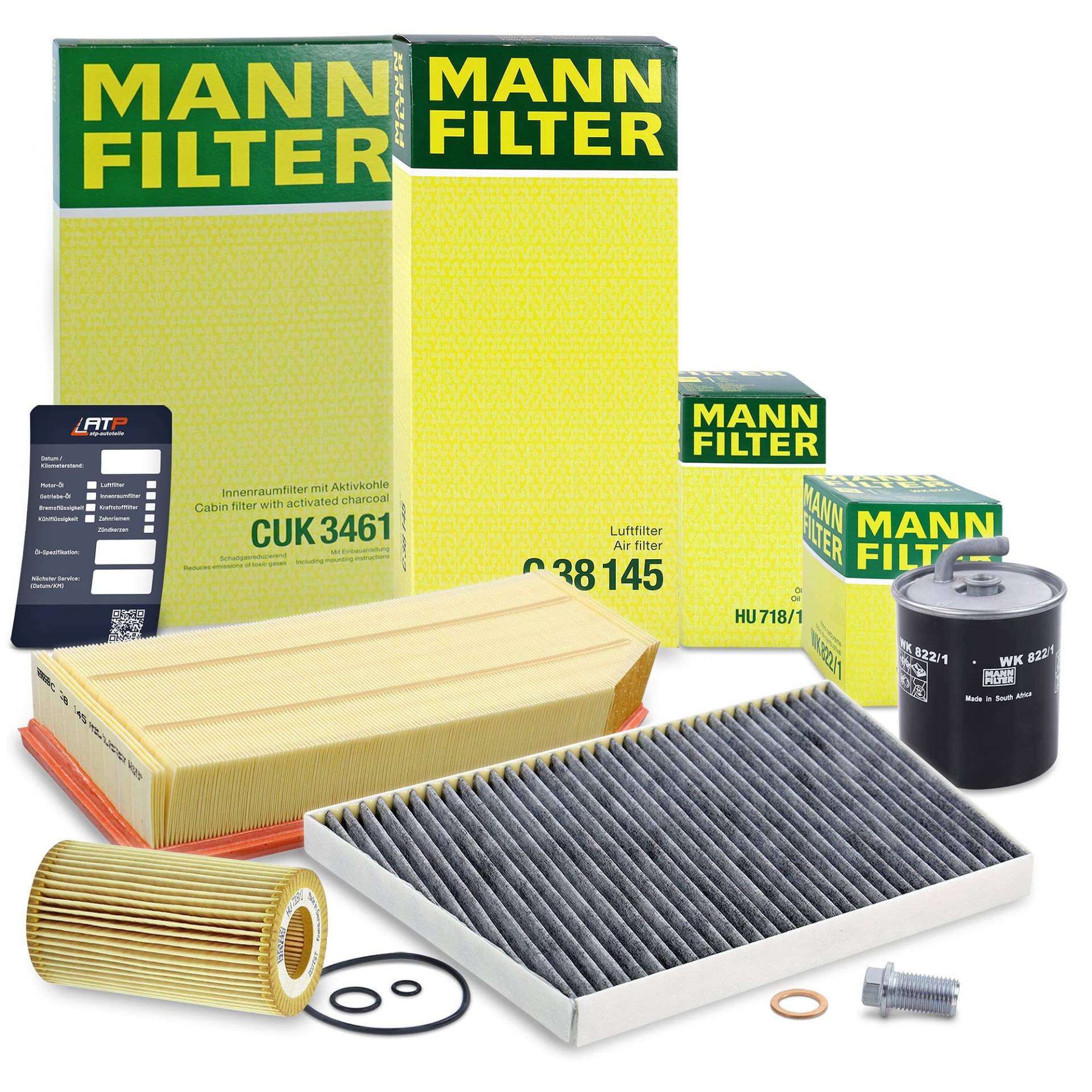 MANN-FILTER Inspektionspaket Filterset 1x Ölfilter, 1x Luftfilter, 1x Innenraumfilter (Aktivkohlefilter), 1x Kraftstofffilter Kompatibel mit MERCEDES C-Klasse (W203)(CL203)(S203), CLK (C209) von MANN-FILTER
