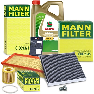 Mann-filter Inspektionspaket A + 5L CASTROL EDGE FST 5W-30 LL für Seat, VW von MANN-FILTER
