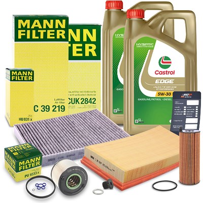 Mann-filter Inspektionspaket SET B + 10L CASTROL EDGE LL 5W-30 Motoröl für Audi, VW von MANN-FILTER