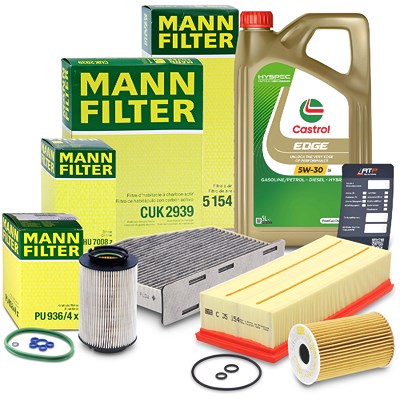 Mann-filter Inspektionspaket B + 5 L CASTROL EDGE FST 5W-30 LL für Audi, Seat, Skoda, VW von MANN-FILTER