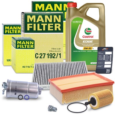 Mann-filter Inspektionspaket B + 5 L CASTROL EDGE FST 5W-30 LL für Audi von MANN-FILTER