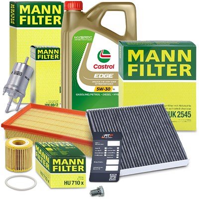 Mann-filter Inspektionspaket B + 5 L CASTROL EDGE FST 5W-30 LL für Seat, VW von MANN-FILTER