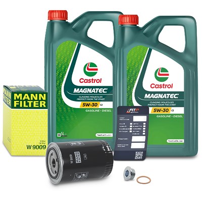 Mann-filter Ölfilter+Schraube+10 L Castrol Magnatec 5W-30 C2 für Citroën, Fiat, Peugeot von MANN-FILTER