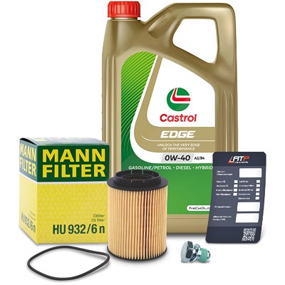 Mann-filter Ölfilter+Schraube+5L Castrol Edge FST 0W-40 A3/B4 für VW von MANN-FILTER