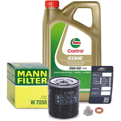 Mann-filter Ölfilter+Schraube+5 L Castrol 0W-40 A3/B4 für Citroën, Fiat, Peugeot, Toyota von MANN-FILTER
